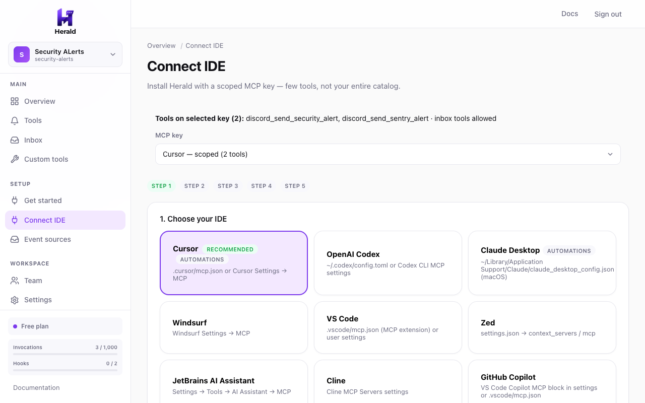 In-app connect IDE wizard