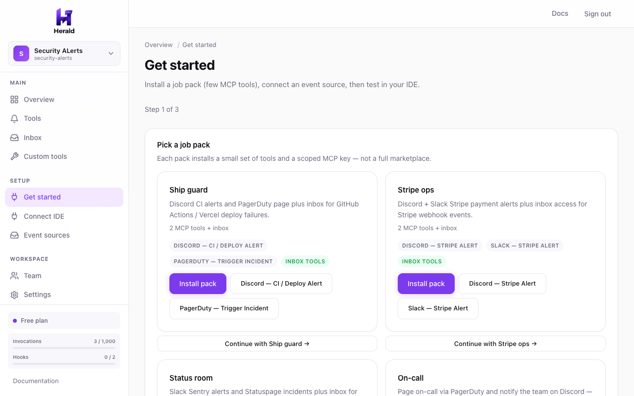 Get started job pack picker